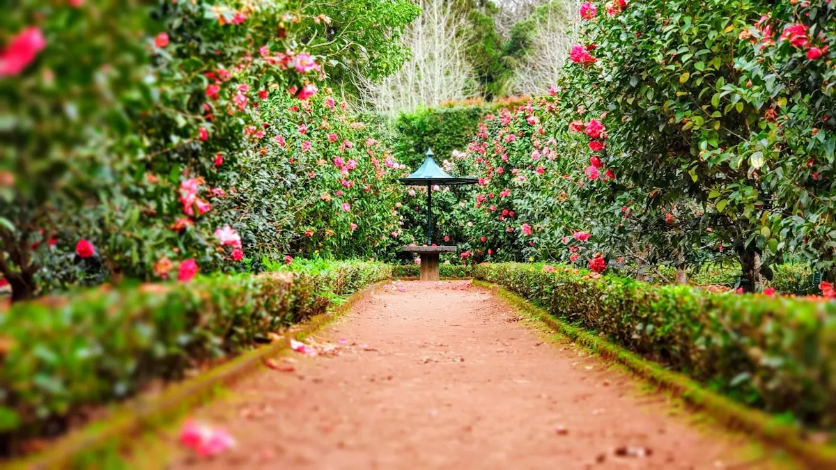 Elegant eco-friendly landscaping with lush gardens, rooftop greenery, and sustainable design