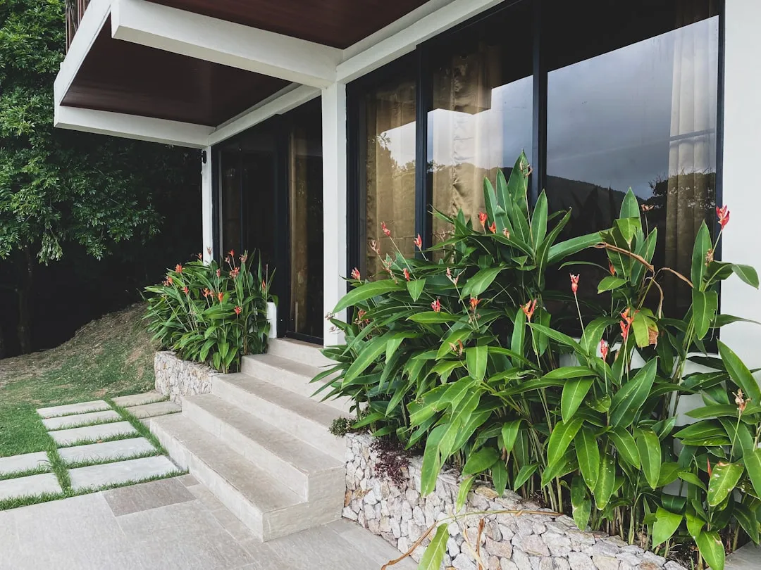 Beautiful landscaped garden with colorful flowers and well-maintained lawn